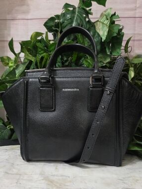 BCBGMaxAzria Black Pebbled Leather Satchel with TWO Faces And Adjustable Strap